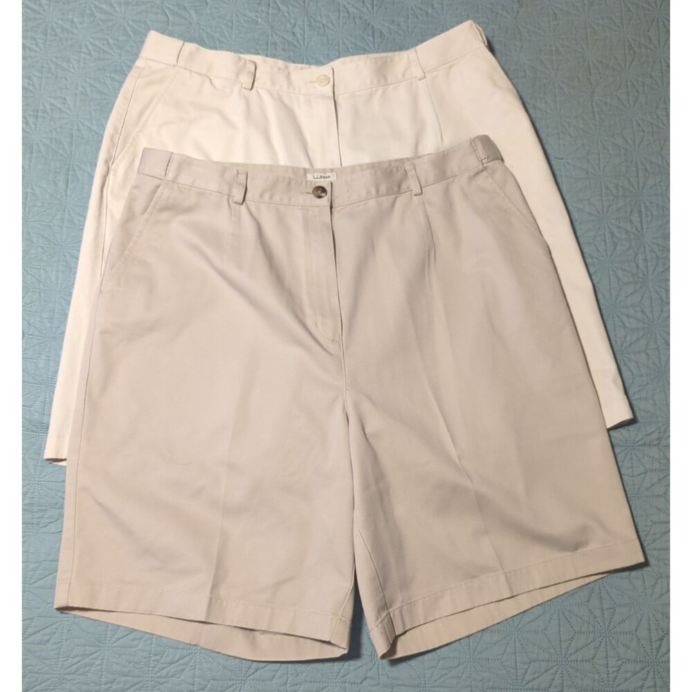 Lot of 2 LL Bean Khaki Bermuda Shorts Women 18 Reg High Rise Pocket Original Fit